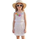 Generisch Mädchen Badekleid Sommerkleid einfarbig handgenäht Strandkleid für Strand Urlaub (White, 9-10 Years)