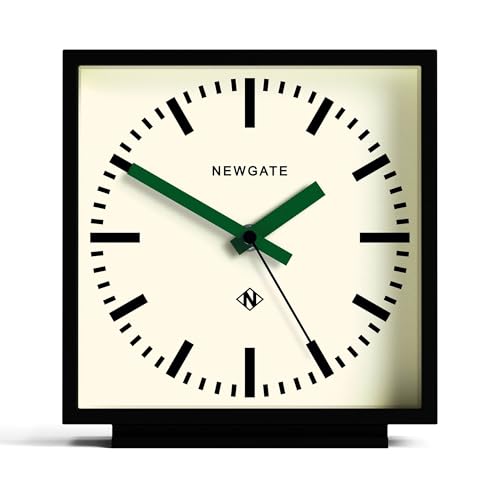 NEWGATE® Amp desk clock | Square station clock design | Black case with green hands | Modern style for desk, table top, mantel, shelf or bedside