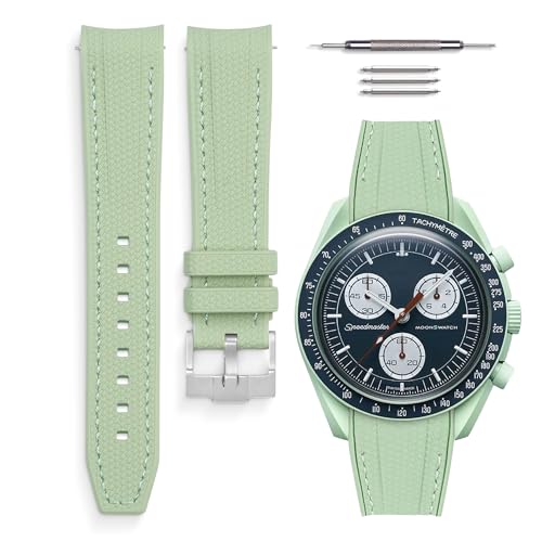 Image of HORACE Universal 20mm Liquid Silicone Watch Strap – Compatible with Omega x Swatch MoonSwatch – Installation Kit Included (Mint Green/Mint Stitching – Silver)