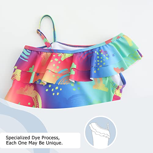 Image of Girls One Piece Swimsuits One Shoulder Ruffle Bathing Suit Kids Hawaiian Floral Swimwear 3-16 Years