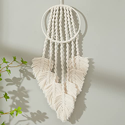 Macrame Dream Catcher, Dream Catchers, Boho Dream Catcher Wall Decor forÂ Bedroom Livingroom, Feather Leaf Dream Catchers Vintage Farmhouse, Bohemian Wall Hanging Ornament Craft Gift By Kozyland(Cream)