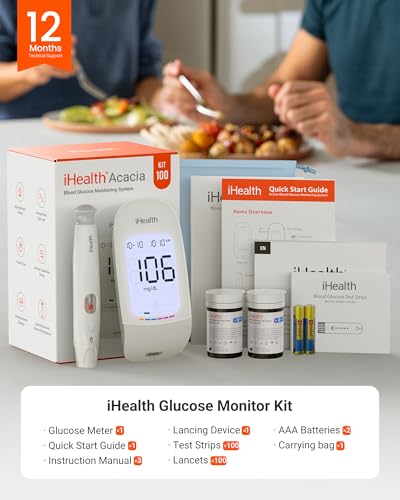 iHealth Acacia Blood Glucose Monitor Kit, 100 Glucometer Strips, 100 Lancets, 1 Blood Sugar Monitor, 1 Lancing Device, 1 Travel Bag, No Coding, Portable Blood Sugar Testing Kit, Diabetes Testing - Image 9