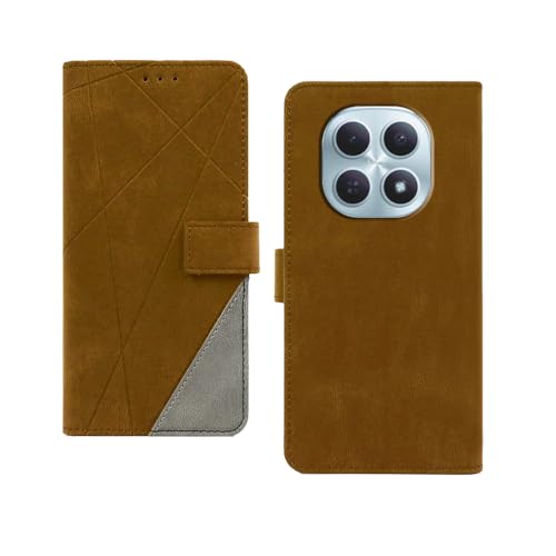 Image of amazon basics Redmi Note 15 5G Flip Cover | Card Pockets Wallet & Stand | Flip Cover for Redmi Note 15 5G (Brown with Grey)