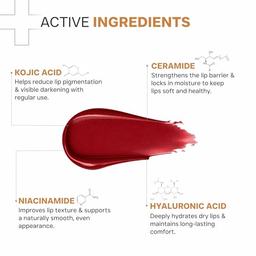 Image of DERMATOUCH Kojic Acid Ceramide SPF 50 PA+++ Tinted Wine Lip Balm - 5g | Moisturizing • Sun Protection • Nourishing | Reduces Pigmentation & Heals Dry Lips