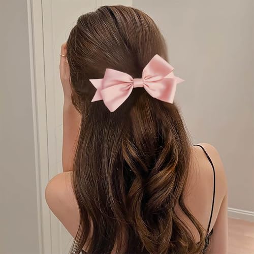 TseanYi Grampos de cabelo grandes, cauda de laço, presilhas de cabelo de cetim, fita rosa, nós, gram