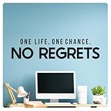 My Vinyl Story - One Life One Chance No Regrets Wall Decal - Motivational Inspirational Sticker Quote Vinyl Art Decor for Home Office Classroom Gym, Easy to Apply, Removable (Black, 36x9 inches)