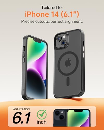Image of UNBREAKcable Magnetic for iPhone 14 Case (6.1 inch), Compatible with MagSafe, Full Camera Protection, Built-in Magnetic Ring, Drop Protection Shockproof Slim iPhone Cover, Matte Anti-Fingerprint - Black