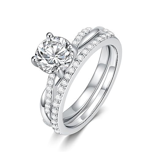 Moissanite Wedding Set For Women, Round Cut Moissanite Bridal Rings Set, 925 Sterling Silver Moissanite Engagement Rings Set, D Color VVS1 Women Wedding Ring Set