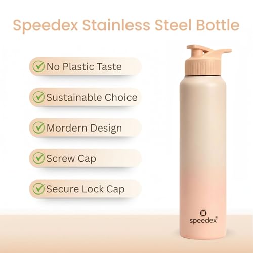 Image of Speedex Stainless Steel Metal Water Bottle 1 Ltr 1000 ml, BIS Approved, Leak Proof Sipper Cap Bottle for Office, School, Gym, Travel, Daily Use for Men, Women, Kids, Adults, Peach Orange, Set of 3