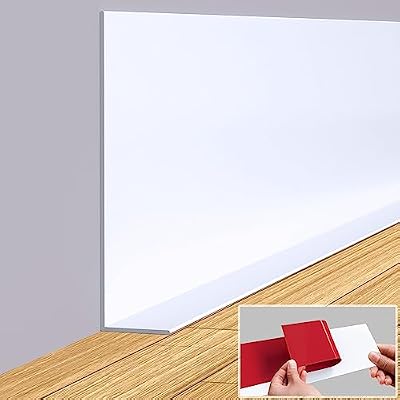 Pluden Flexible Baseboard Molding Trim, 5 Inch(W) x 20 Feet(L) Self-Adhesive Vinyl Wall Base Cove Base, Peel and Stick Rubber Wall Base with a Crease Moulding Trim