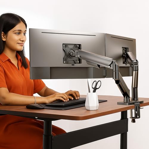 Image of White Mulberry |DIY| Economical Gas Spring Monitor Arm | Desk Mounted Monitor Stand for 15-32 Inch Monitors |9Kg Screen Capacity| VESA 75X75&100X100 | Adjustable Metal Desk Monitor Mount-(Dual Screen)