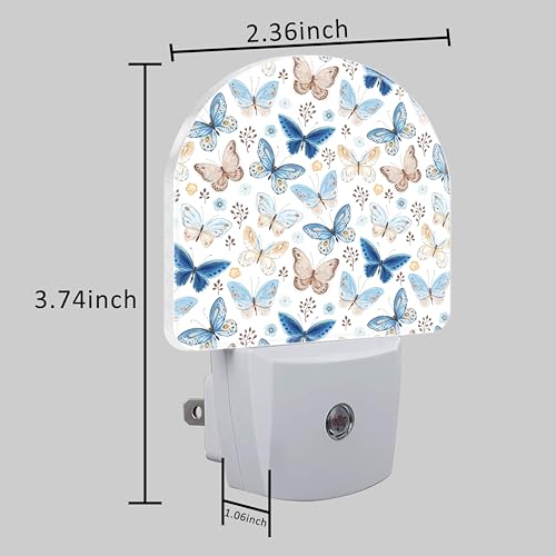 Image of Plug in Night Lights Vintage Blue and Brown Butterflies Nightlight Plug Into Wall Dusk to Dawn Sensor LED Night Light for Kid Girls Boys Room Decor,Hallway,Kitchen,Bathroom,Nursery,Stairs