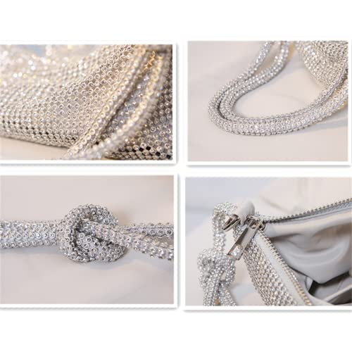 Image of Rhinestone Purse for Women Evening Clutch Hobo Sparkly Silver Handbags Glitter Bag for Wedding Prom and Party