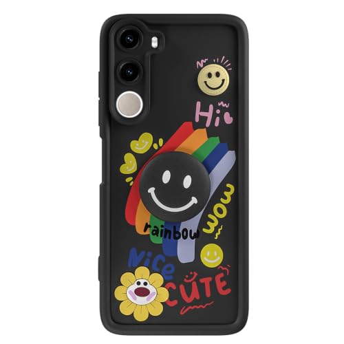 Image of Pikkme Back Cover for Realme C100x | Soft Silicone| Cute Rainbow Smile & 3D Cartoon Flower Design | Shockproof Raised Camera Protection Bumper Case (Black)