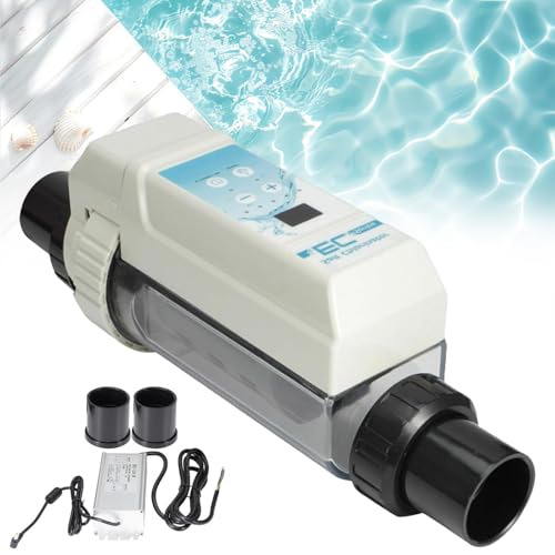 ZEEKYFOR Clear Saltwater Pool Chlorine Generator, Electrolytic Pool Salt Chlorinator for Swimming Pools with Self-Cleaning Function 40m3/8g/h