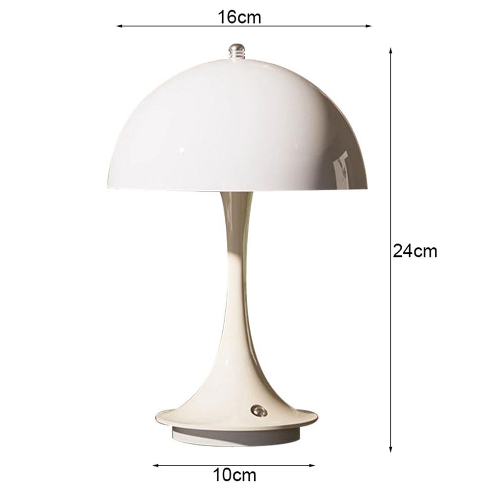 Pilz Tischlampe Kabellos mit Touch Dimmbare,LED Mushroom Lamp Akku Tischleuchte Aufladbar 3000K-6000K Nachttischlampe Weiß Acryl schirm Leselampe Tragbare modern Schreibtisch Lampe,Weiß