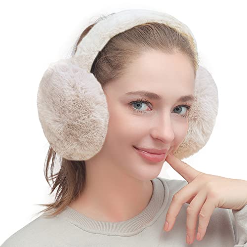 TOEECY Orejeras Invierno para Mujer Cálido Orejeras Plegables Suaves Ajustable Orejeras de Felpa Unisex Anti-frío Earmuffs Moda Accesorio de Esquí Regalo para Damas Niñas (Beige)