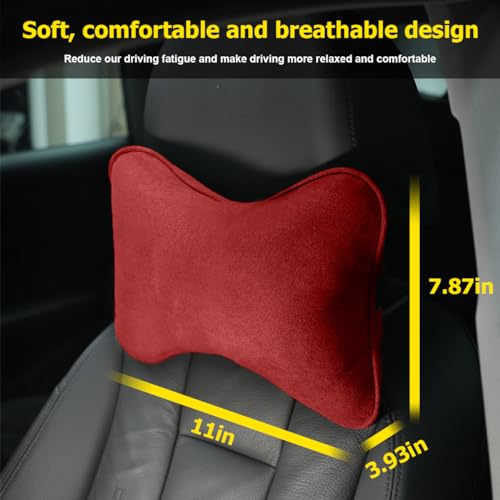 Image of Osilly Car Headrest Pillow, Soft Comfortable Breathable Memory Foam Ergonomic Design Automotive Neck Pillow Cushion with Adjustable Strap for Neck Pain Pressure Relief, Universal Fit(Red)