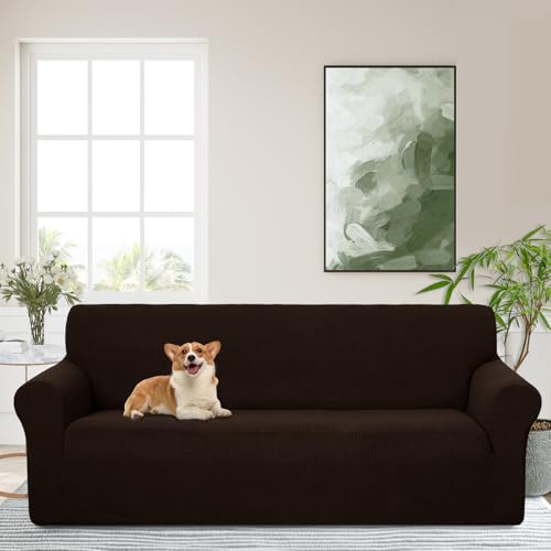 Luxshare Home Stretch Sofaüberzug waschbar Rutschfester Möbelschutz mit elastischem Bund & Schaumstoff Kratzfester Sofabezug für Kinder,Hunde und Haustiere(Large/Chocolate)