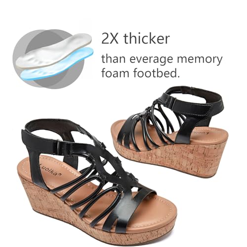 Luoika Women's Wide Width Wedge Sandals, Ankle Strap Open Toe Platform Wedge Pump Heel Women's Sandals Concise Casual Summer Shoes.3