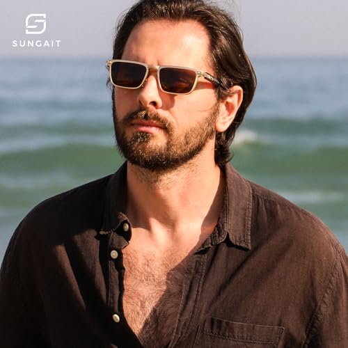 Image of SUNGAIT Polygon Aviator Sunglasses Men Old School Style Adjustable Anti-slip Temples Polarized Lens for Driving Fishing