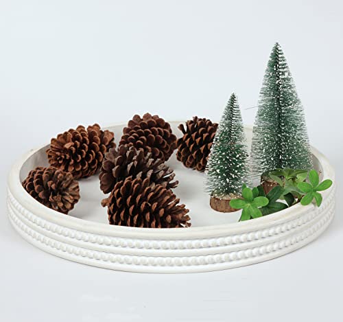 Carah & Cossh Round Wooden Serving Tray, Whitewashed Round Decorative Wood Tray, Round Farmhouse Rustic Decorative Tray, Perfect For Storage And Display (White) #TOP1