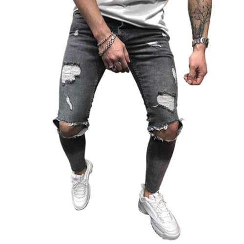 Mens Skinny Jeans Slim Fit Stretchy Ripped with Holes Grunge Punk Rock Denim Pants