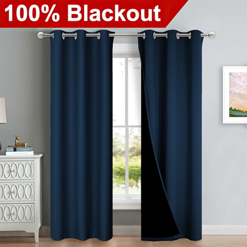 Image of NICETOWN Blackout Curtains 80 inches Long, Full Light Blocking Drapes with Black Liner for Nursery, Thermal Insulated Draperies for Hall, Villa (Moroccan Blue, 2 Pieces, 42 inch Wide Each Panel)