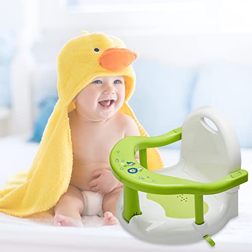 Foldable Baby Bath Seat - Non Slip Bathtub Chair for Baby Sitting Up, Wrap-Around Seat with Suction Cups - 6-18 Months (Green White)
