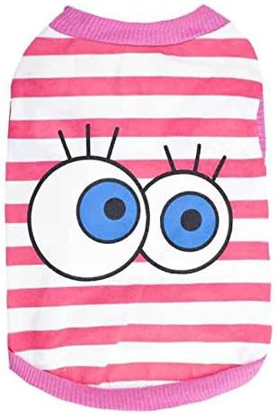 DroolingDog Pet Dog Shirts Cute Eyes Striped Puppy Tshirt for Small Dogs Girl, Large, Pink