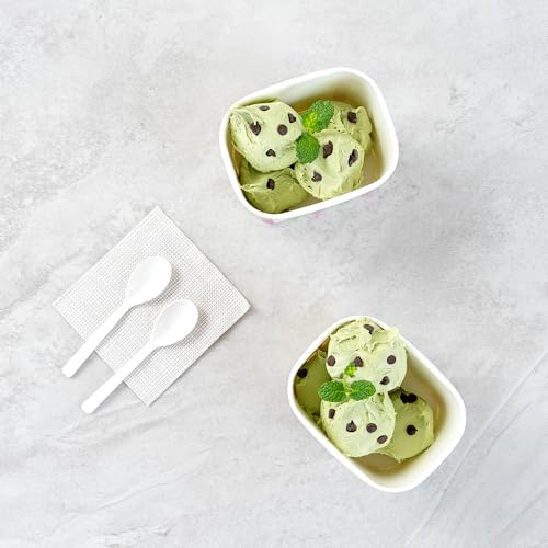 Image of Restaurantware Paper Cups 200 Count 12 Ounce Square Disposable Ice Cream Containers, Leak-Resistant Paper Dessert To Go Cups, Hot And Cold Food, Durable Green And Pink Stripe, Lids Sold Separately
