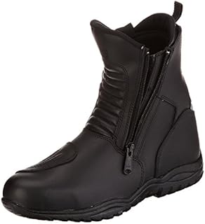 Protectwear TB-ALN-44 halbhoher Motorradstiefel, Tourenstiefel, Allroundstiefel aus schwarzem Leder mit 2 Reißverschlüssen, Größe 44, Schwarz