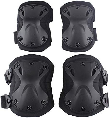 AOUTACC Tactical Combat Knee & Elbow Protective Pads Set for Outdoor CS Paintball Game Cycling Safety Skateboarding Gear Skates Knee Protection Guard Pads (Black)