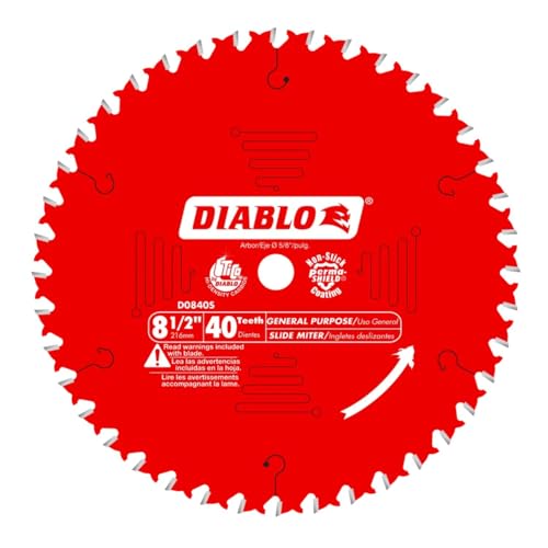 Diablo General Purpose Saw Blade for Wood - 8-1/2" Diameter, 40 ATB Teeth, 5/8" Arbor, .094" Kerf, 15° Hook Angle, .063" Plate, 9000 Max RPM - D0840S