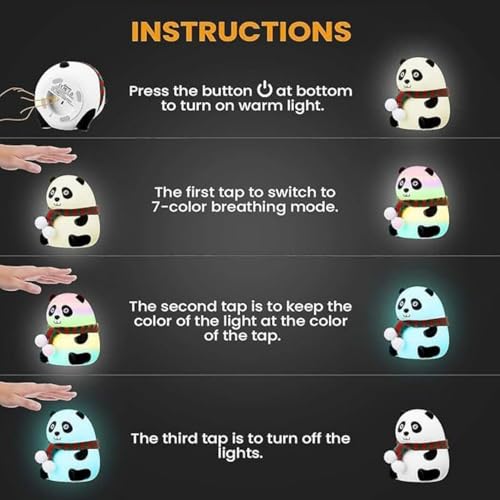 Image of MUID Rechargeable Panda Lamp, Cute Silicone Kawaii Night Lamp For Bedroom With Touch Gesture 7 Color Changing Adorable Christmas Gift Kids, Light,Table,Beside Kids Room (Panda-Lampled, White)