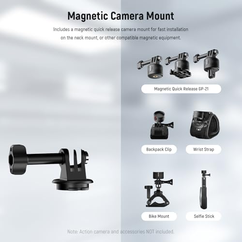 Image of NEEWER Magnetic Neck Mount with Pocket 3 Cage, Flexible Quick Release Action Camera Neck Holder Compatible with Hero 13 12 11 Max DJI Action 5 Pro Insta360 Osmo Pocket 3 Accessory for POV, GP39
