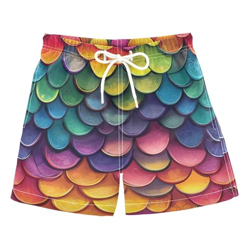 Boys Quick Dry Swim Trunks with Pockets Colorful Rainbow Dragon Skin Beach Shorts for Kids, Toddler Swimsuit Boy