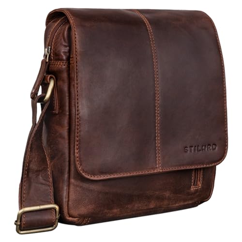 Bolso vintage para hombres en cuero mocca: bandolera ajustable con gran almacenamiento