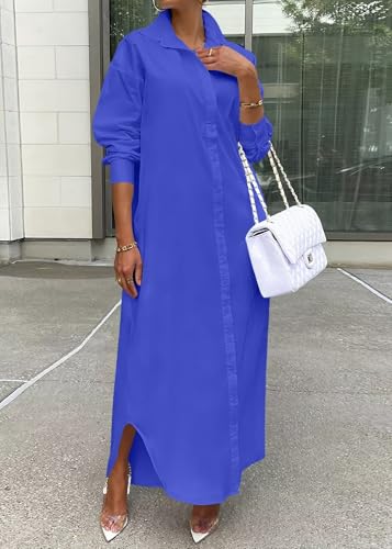 Image of Choichic Shirt Dresses for Women Casual Long Sleeve Cotton Button Down Maxi Dresses