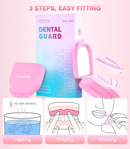 Image of Anti Grinding Guard, Small Mouth Guard for Women, 4 Pack Moldable Teeth Guard at Night Sleep Ventilated Teeth Grinding Guard Box with 5X Magnifying Mirror