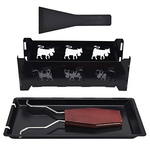Mini Grill Raclette de Queso, Bandeja de Hierro Antiadherente, Diseño Portátil y Ligero, Negro - Calor Uniforme, Fácil Limpieza, Ideal para Cocina y Reuniones