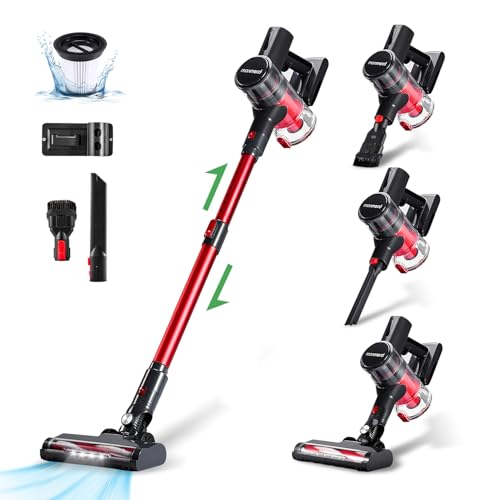 Cordless Vacuum Cleaner, 1L 16Kpa 49Mins Vacuum Cleaners for Home, 4 in 1 Lightweight Powerful Stick Vacuum, with LED Display, for Hardwood Floor Carpet Car Pet - Black/Red