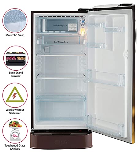 Image of LG 190 L 4 Star with Inverter Single Door Refrigerator (GL-D201AHCY, Hazel Charm, Base stand with drawer)