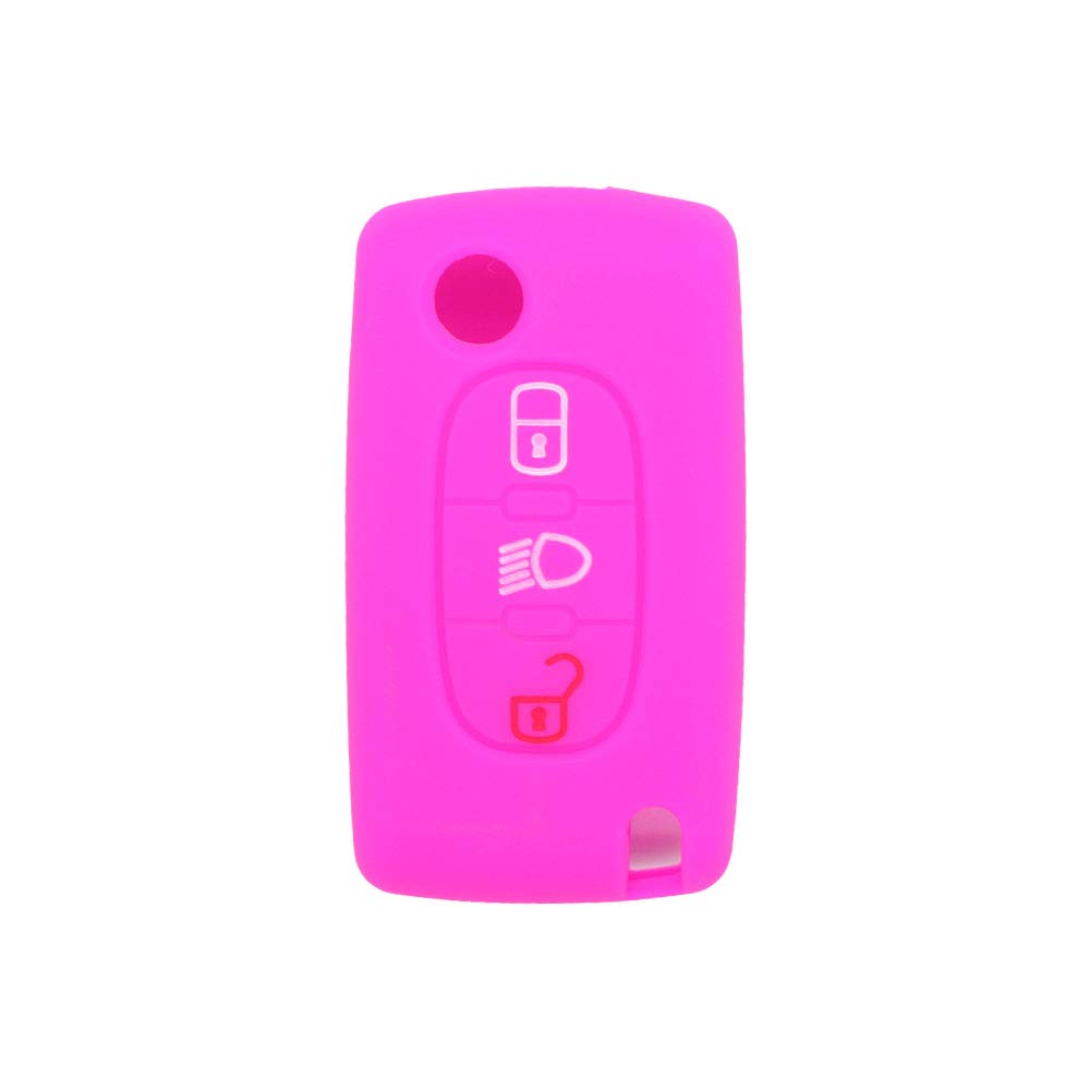 BROVACS Silicone Cover Protector Case Holder Skin Jacket Compatible with PEUGEOT CITROEN 3 Button Flip Remote Key Fob w/Light Symbol CV9305 Rose - Image 2