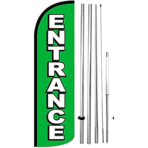 4LessCo ENTRANCE - Windless Swooper Feather Flag 15 ft Tall Pole Spike Kit Banner Sign gq-h,Green Cover