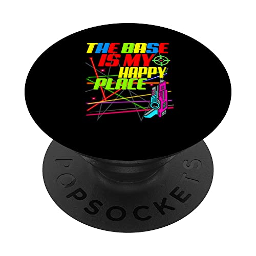 The Base Is My Happy Place, Funny Lazer Tag Lovers Costume PopSockets Swappable PopGrip, Black