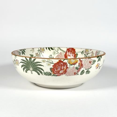 Image of SNS Palm Jumeirah Deep Serving Bowl | Premium Curry, Salad & Snacks Bowl | Semi-Matt Floral Dinnerware for Oats Pasta Fruits & Desserts | Tableware for Gifting (Deep Bowl, 1 Piece)