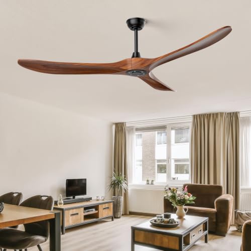 Image of Obabala Ceiling Fan no Light,70 inch Outdoor Ceiling Fan Without Lights for Patios, 3 Blade Solid Wooden Large Propeller Ceiling Fans with Remote for Farmhouse Outside Kitchen Gazebo Indoor