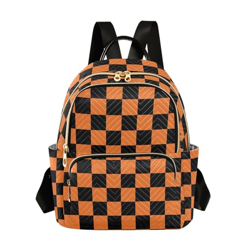 Image of ALAZA Black Orange Checkered Plaid Halloween Women Backpack Purse Ladies Fashion Shoulder Bag Daypack Travel Bag 7.5L