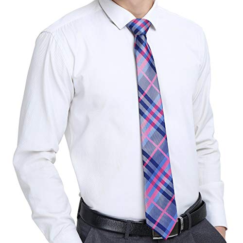 Image of Barry.Wang Plaid Ties Check Mens Necktie Set with Handkerchief Cufflinks Classic Stripe